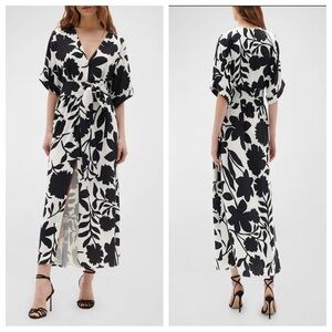 Figue Neva Midi Dress Black White Belted Womens Large NWT Cocktail Party Elegant